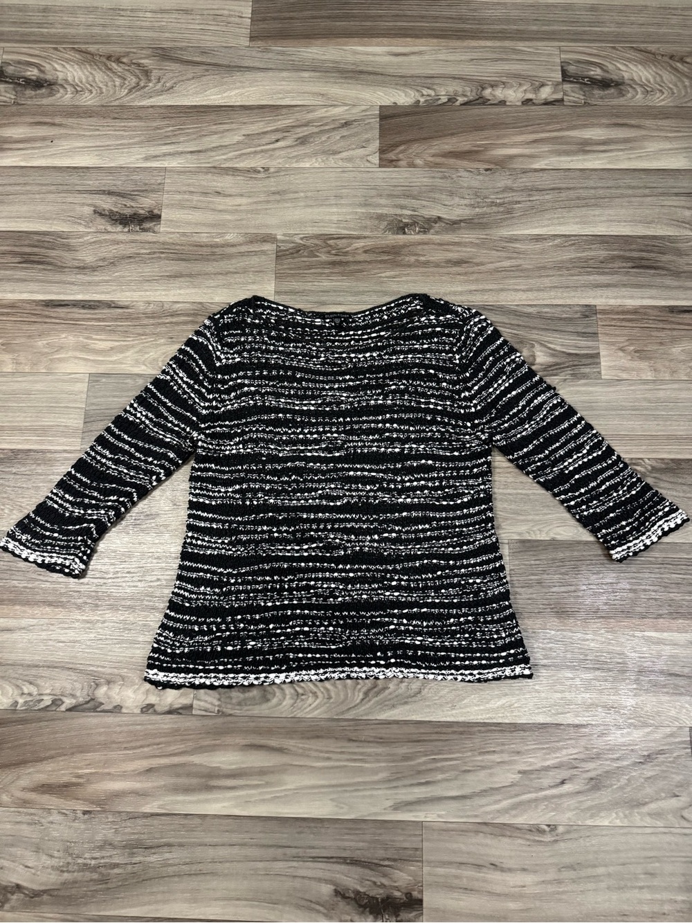 Eileen Fisher Women's Striped Sweater Black White Cotton 3/4 Sleeve Size Medium